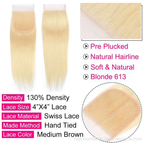 Wholesale Indian Temple Raw Virgin 613 Human Hair Vendors, 12a 613 Blonde Color Remy Human Hair Bundles with Lace Frontal